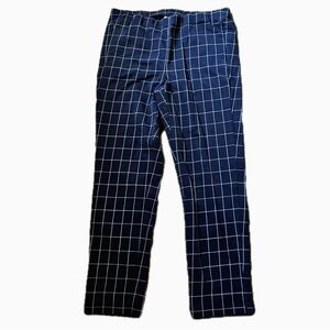 J. JILL Women’s Navy Blue Windowpane Plaid Ankle Pull-on Pants Size 14